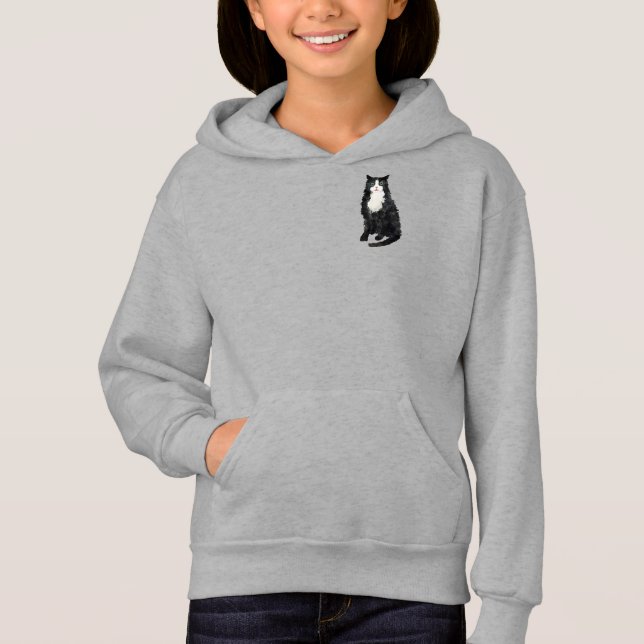 Camiseta Gato de capuz preto e branco (Frente)