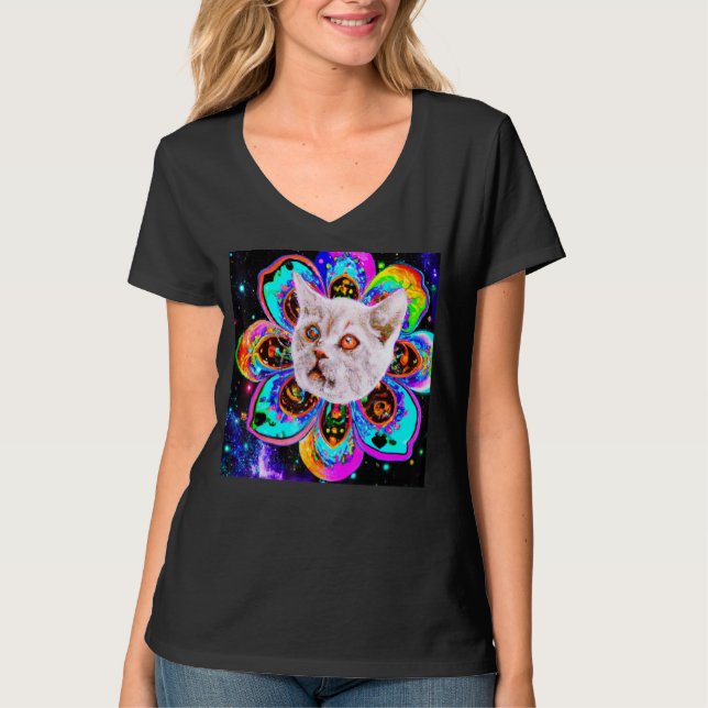 Camiseta Gato de cara-de-flor gatinho (Frente)