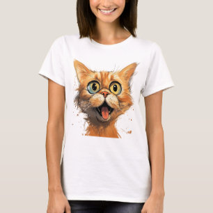 Camiseta Gato de Caricatura Engraçado