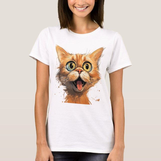 Camiseta Gato de Caricatura Engraçado (Frente)