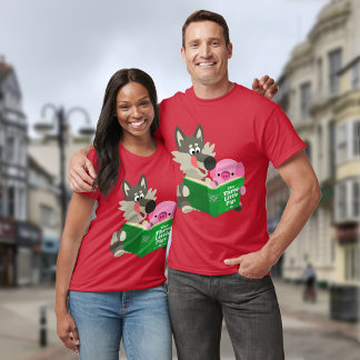 Camiseta Gato De Cartoon E Lobo Lendo Juntos Com Camisa-T