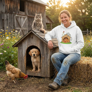 Camiseta Gato de Cartoon Engraçado e Galinha no Cachorro