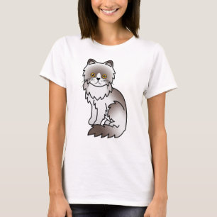 Camiseta Gato de Cartoon Persa de Cor Bi Lilac