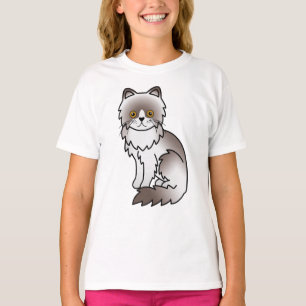 Camiseta Gato de Cartoon Persa de Cor Bi Lilac