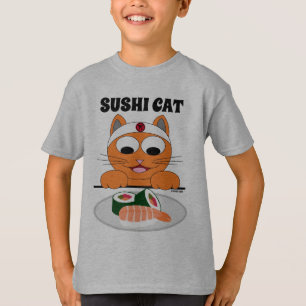 Camiseta Gato de Cartoon SUSHI CAT com Engraçado Sushi