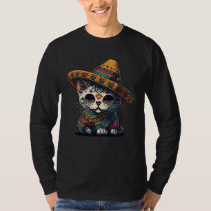Camiseta Gato de Caveira de Açúcar do Cinco De Mayo Chapéu