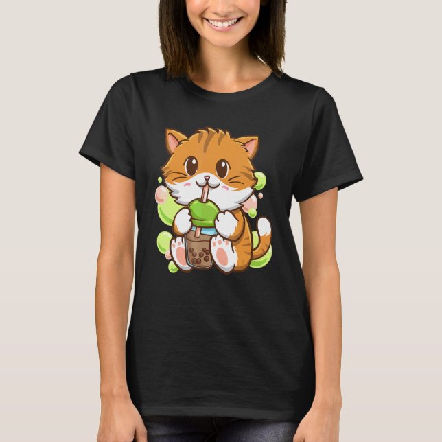 Camiseta Gato de Chá de Bolhas Bebedor de Chá de Bolinhas d (Frente)