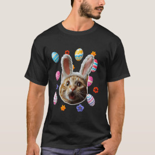 Camiseta Gato de Choque Divertido Com Orelhas de Coelho Fel
