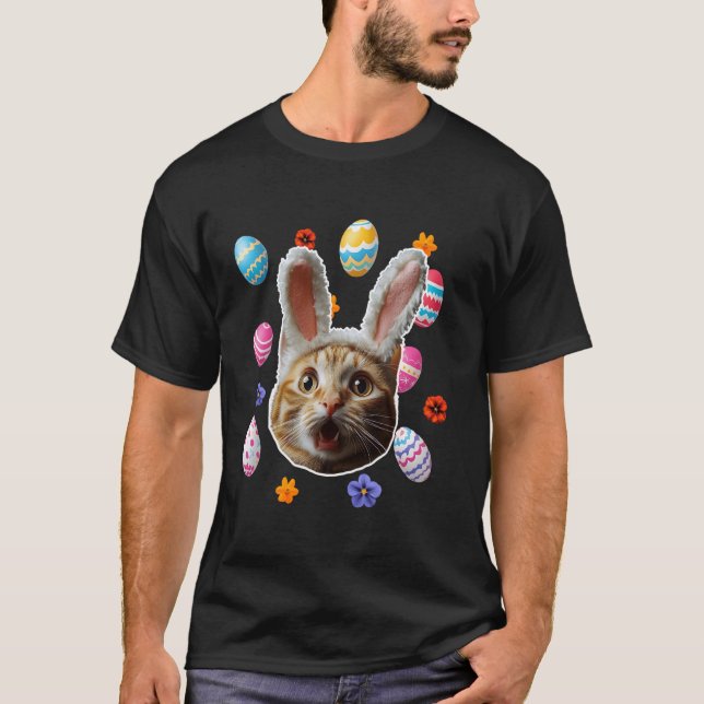 Camiseta Gato de Choque Divertido Com Orelhas de Coelho Fel (Frente)