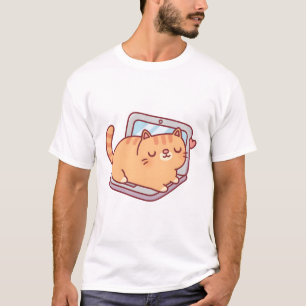 Camiseta Gato De Chubby Bonito Descansado No Laptop