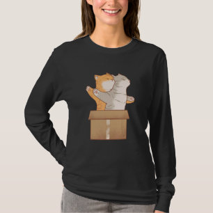 Camiseta Gato De Cinza Castanho Engraçado, Abraçado Na Caix