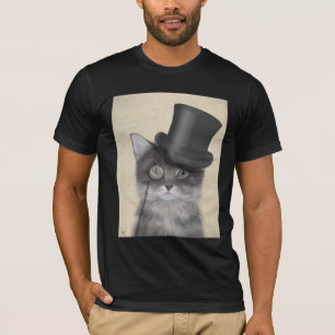 Camiseta Gato de cinza com Chapéu Superior