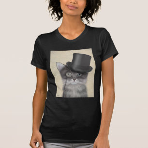Camiseta Gato de cinza com Chapéu Superior