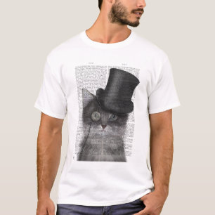 Camiseta Gato de cinza com Chapéu Superior
