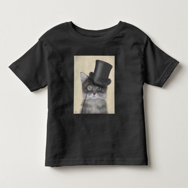 Camiseta Gato de cinza com Chapéu Superior (Frente)
