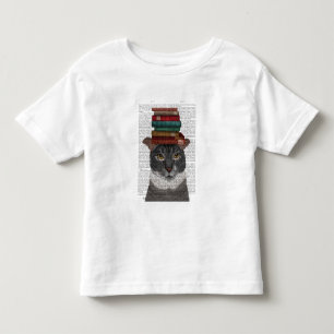 Camiseta Gato de Cinza com Livros na Cabeça