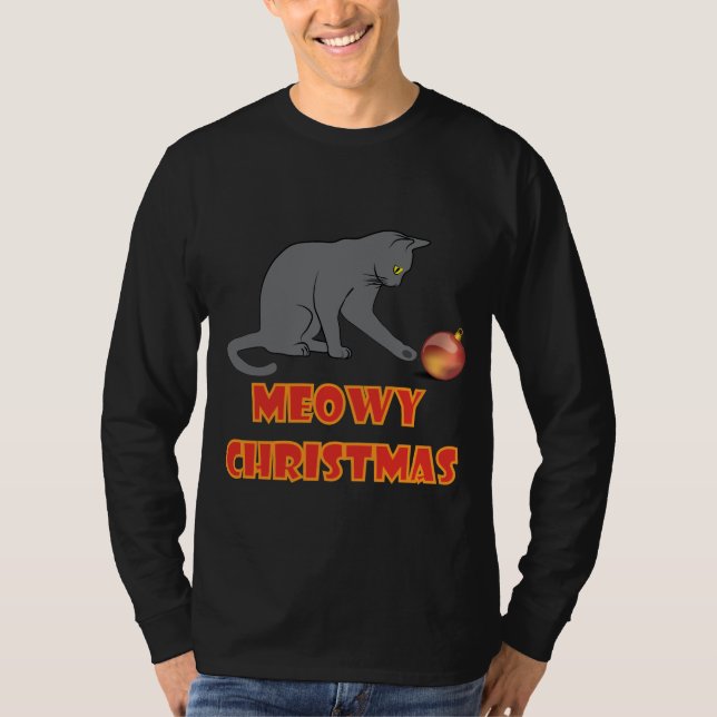 Camiseta Gato de Cinza Engraçado de Natal (Frente)
