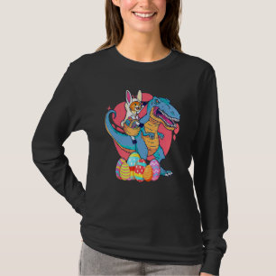 Camiseta Gato De Coelho Da Páscoa Andando Dino Trex Ovo Din
