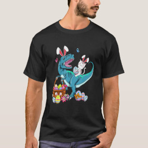 Camiseta Gato De Coelho Da Páscoa Andando Dino Trex Ovo Din