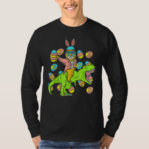 Camiseta Gato De Coelho Da Páscoa Andando Dino Trex Ovo Din