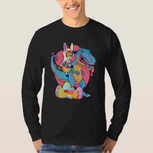Camiseta Gato De Coelho Da Páscoa Andando Dino Trex Ovo Din