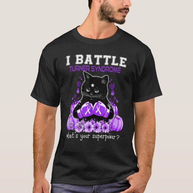 Camiseta Gato de conscientização da síndrome de Turner que  (Frente)