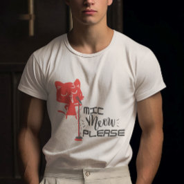 Camiseta Gato de cor rosa segurando cinza Mic Meow Por favo