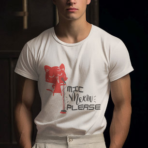 Camiseta Gato de cor rosa segurando cinza Mic Meow Por favo