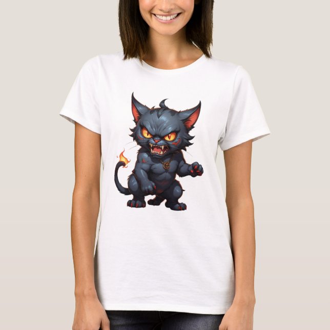 Camiseta Gato de demônio zangado e engraçado (Frente)