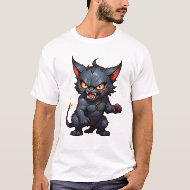 Camiseta Gato de demônio zangado e engraçado (Frente)