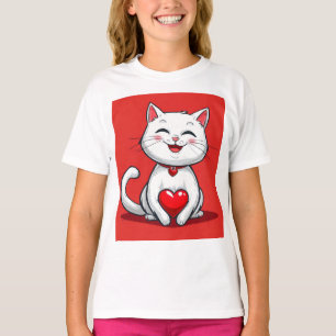 Camiseta Gato de desenho animado bonito apaixonado