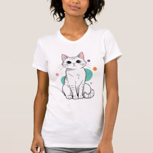 Camiseta Gato de desenho animado branco Kawaii fofo