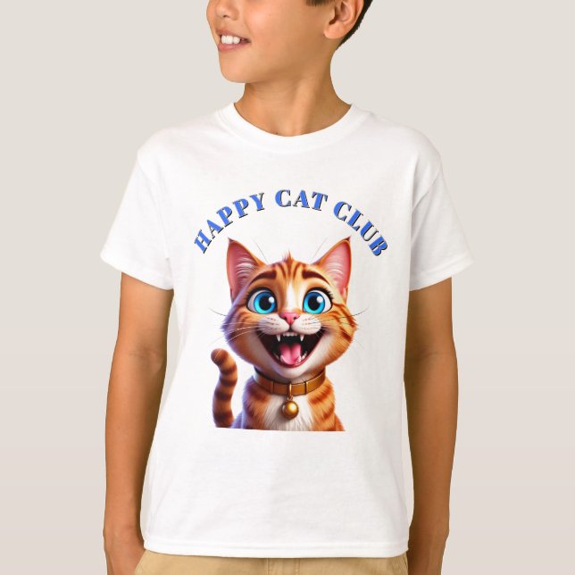 Camiseta Gato de Desenho Animado com Olhos Azuis e Expressã (Frente)