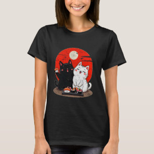 Camiseta Gato de desenho animado comendo sushi amante mulhe