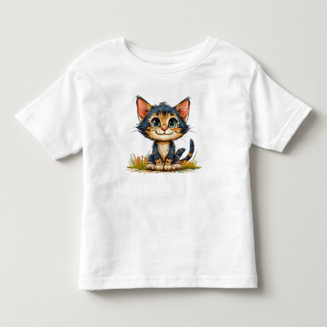 Camiseta Gato de desenho animado fofo (Frente)