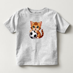 Camiseta Gato de Desenho Animado Fofo Segurando Bola de Fut