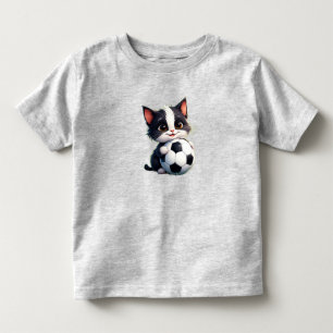 Camiseta Gato de Desenho Animado Fofo Segurando Bola de Fut