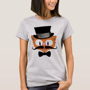 Camiseta Gato de Desenho Animado Fofo Senhor Gato Bigode de
