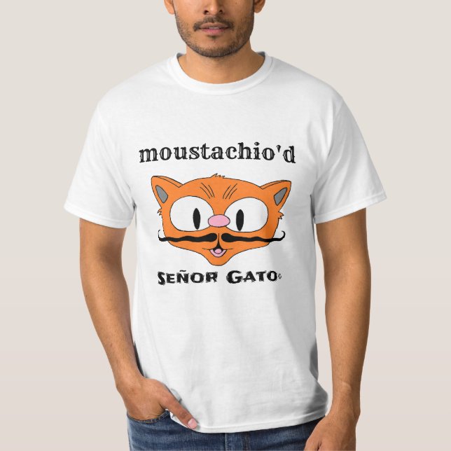 Camiseta gato de desenho animado humorístico com bigode (Frente)