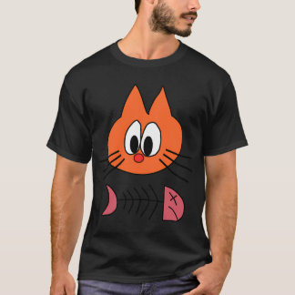 Camiseta Gato de desenho animado laranja com restos de um p