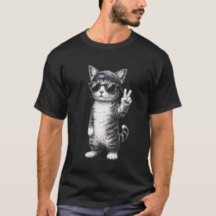 Camiseta Gato de Desenho Animado Legal Estilo de Rua Hip Ho