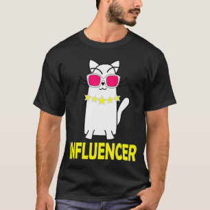Camiseta Gato de Desenho Animado Usando Óculos Celebridade