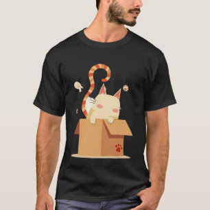 Camiseta Gato de Desenho Fofo Espiando de Caixa de Papelão