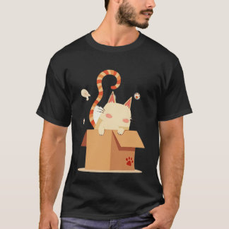 Camiseta Gato de Desenho Fofo Espiando de Caixa de Papelão