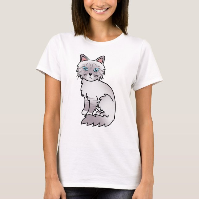 Camiseta Gato de Desenho Lilac Point Tabby Birman / Ragdoll (Frente)