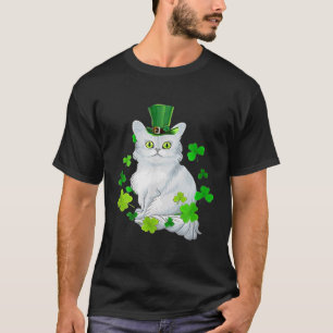 Camiseta Gato de Dia de São Patrício Feliz de Shamrock para