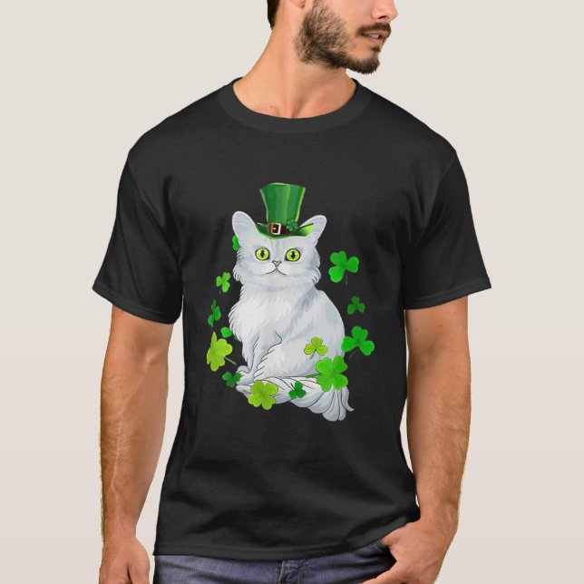 Camiseta Gato de Dia de São Patrício Feliz de Shamrock para (Frente)