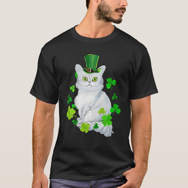 Camiseta Gato de Dia de São Patrício Feliz de Shamrock para (Frente)
