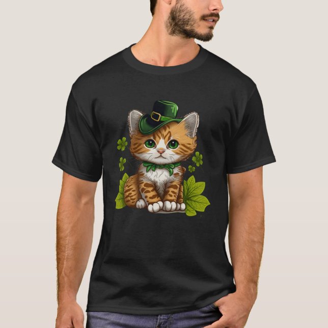 Camiseta Gato de Dia de São Patrício Irlandês Orgulhoso e O (Frente)