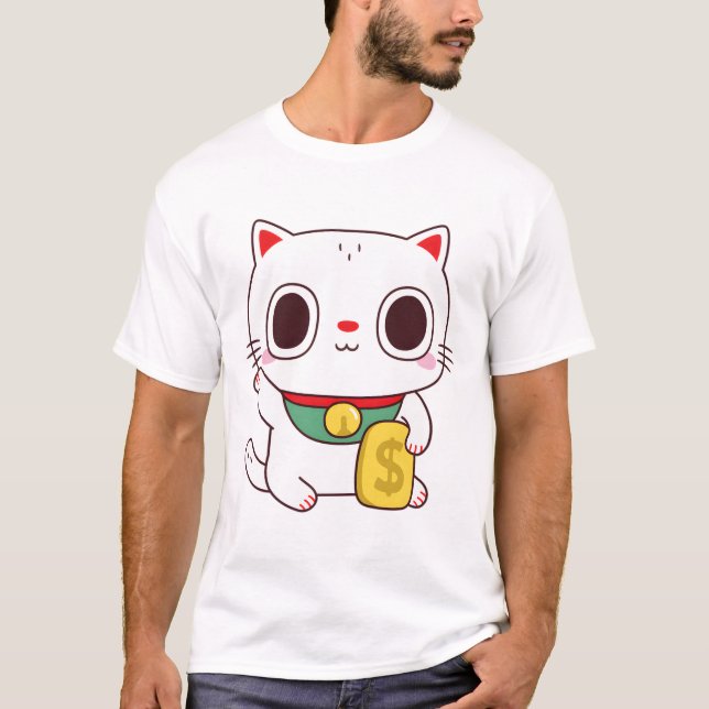Camiseta Gato De Dinheiro Da Fortuna Da Fortuna Cute Maneki (Frente)